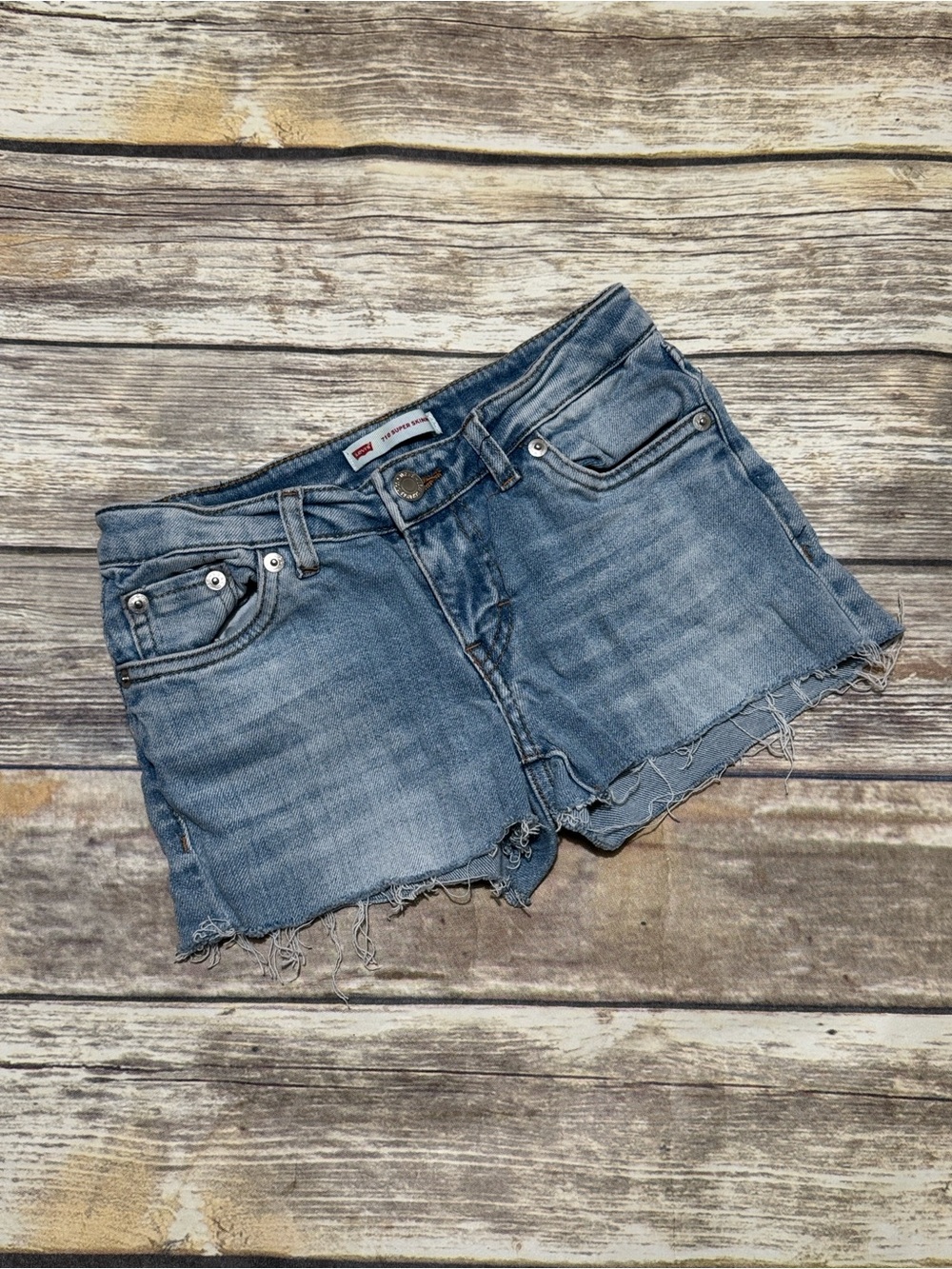 Levi's 710 Super Skinny Girls Light Blue Distressed Denim Shorts